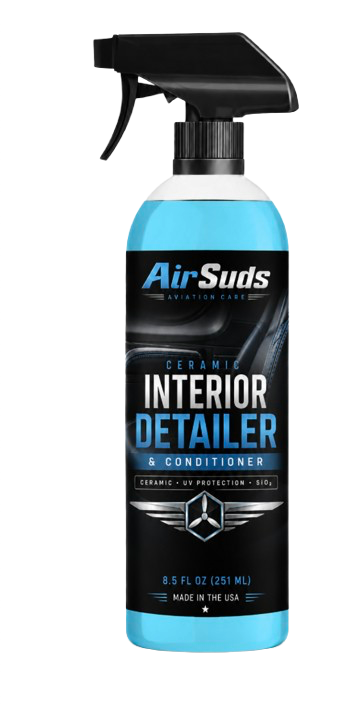 AirSuds Ceramic Interior Detailer and Conditioner bottle for cleaning and conditioning car interior surfaces.